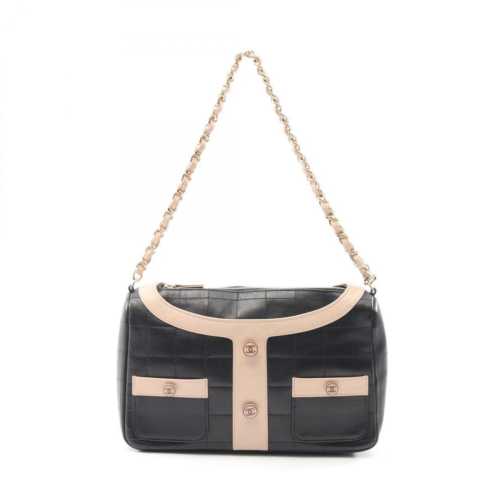 CHANEL Girl Chocobar Shoulder Bag Leather Black Pink